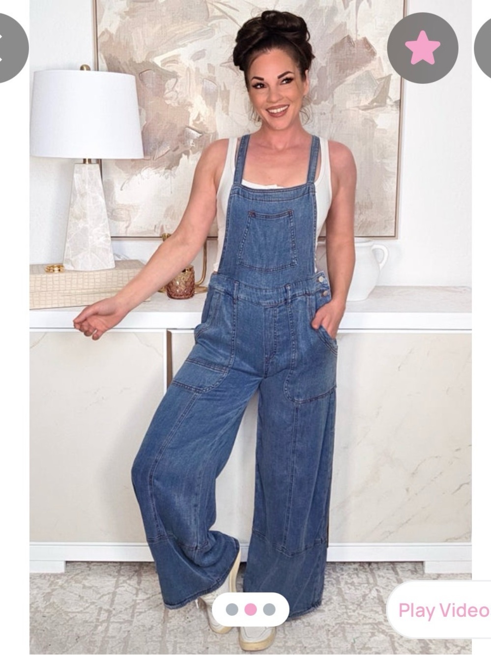 easel Wide-Leg Denim Overalls in Medium Blue